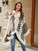 Checkered Faux Fur Trim Poncho Bazaarbey