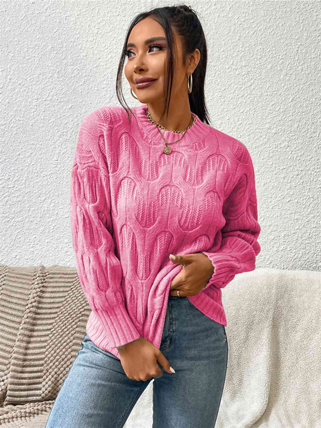 Round Neck Long Sleeve Sweater Bazaarbey