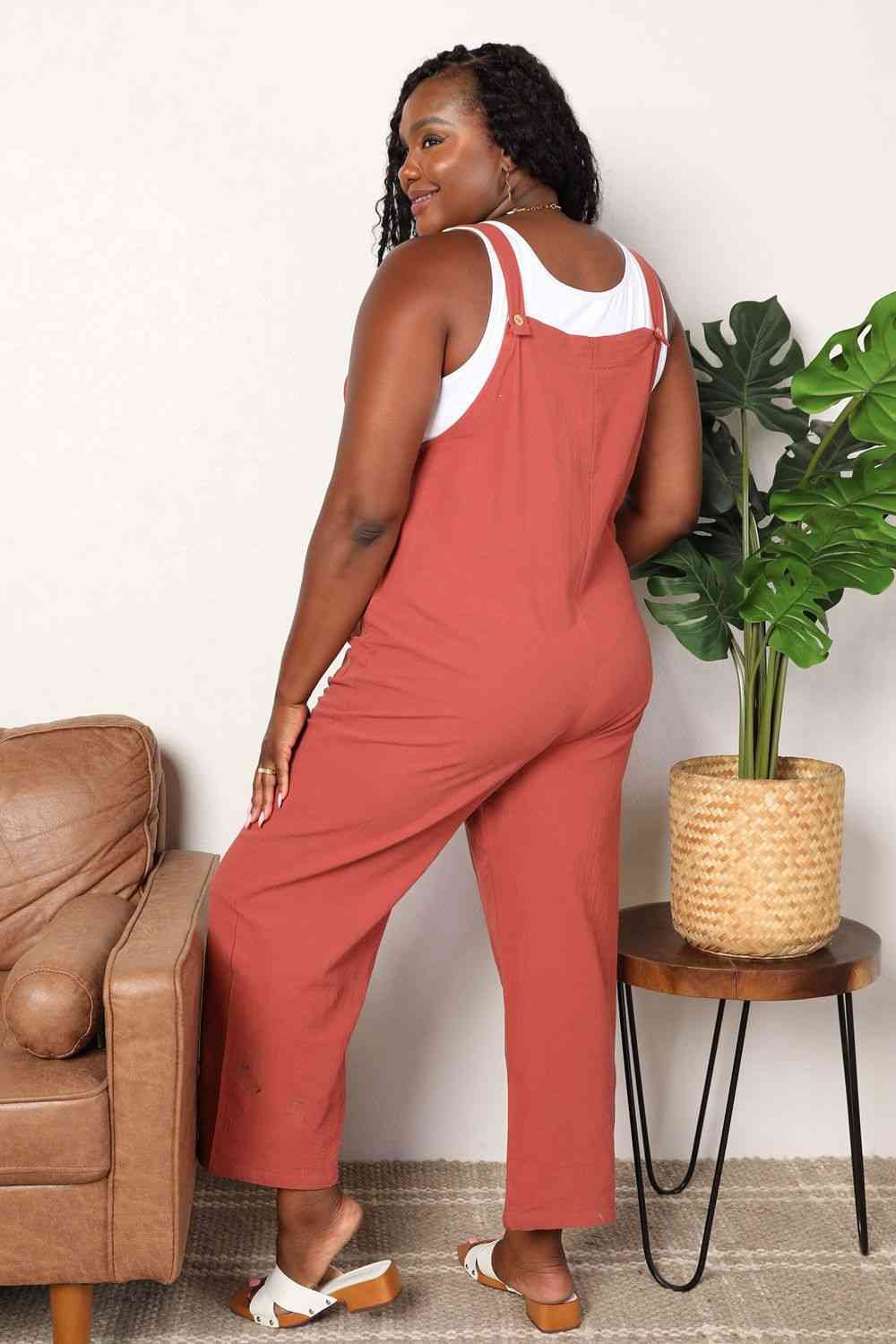 Double Take Wide Leg Overalls with Front Pockets Bazaarbey