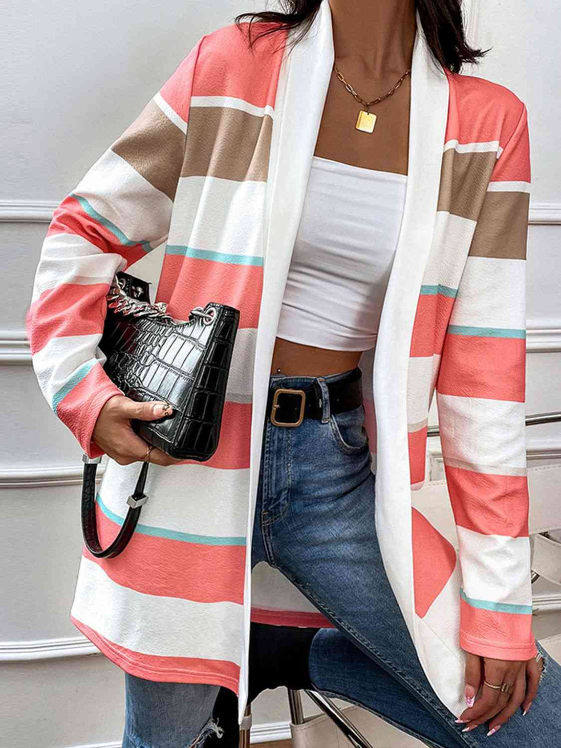 Striped   Cardigan Trendsi