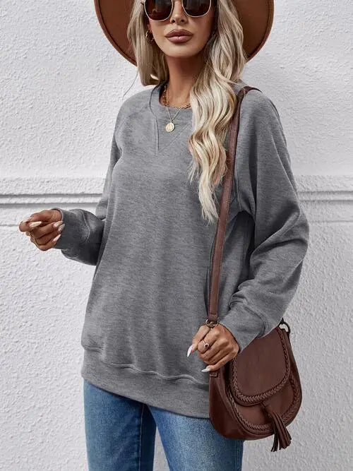 Round Neck Long Sleeve Sweatshirt Trendsi