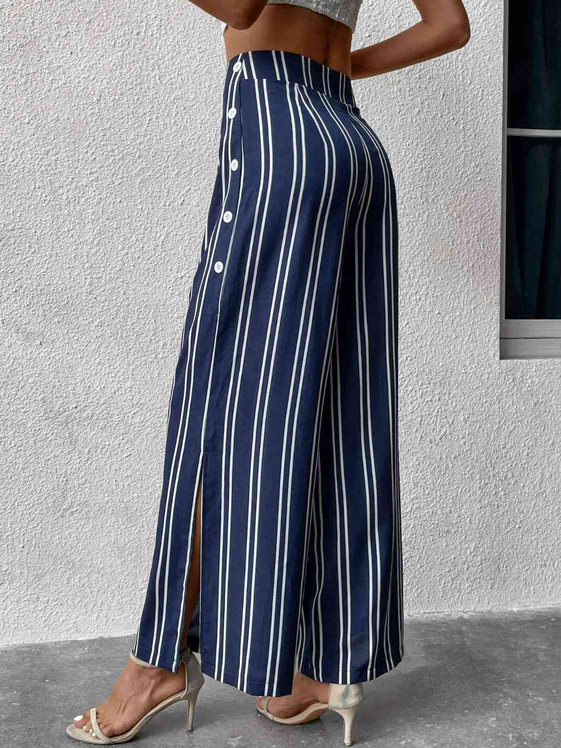 Striped Slit Wide Leg Pants Bazaarbey