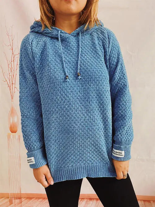 Drawstring Long Sleeve  Hooded Sweater Bazaarbey