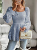 Smocked Flounce Sleeve Peplum Blouse Bazaarbey