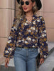 Floral Notched Balloon Sleeve Blouse Bazaarbey