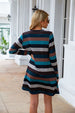 Striped Round Neck Long Sleeve Dress Bazaarbey