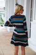 Striped Round Neck Long Sleeve Dress Bazaarbey