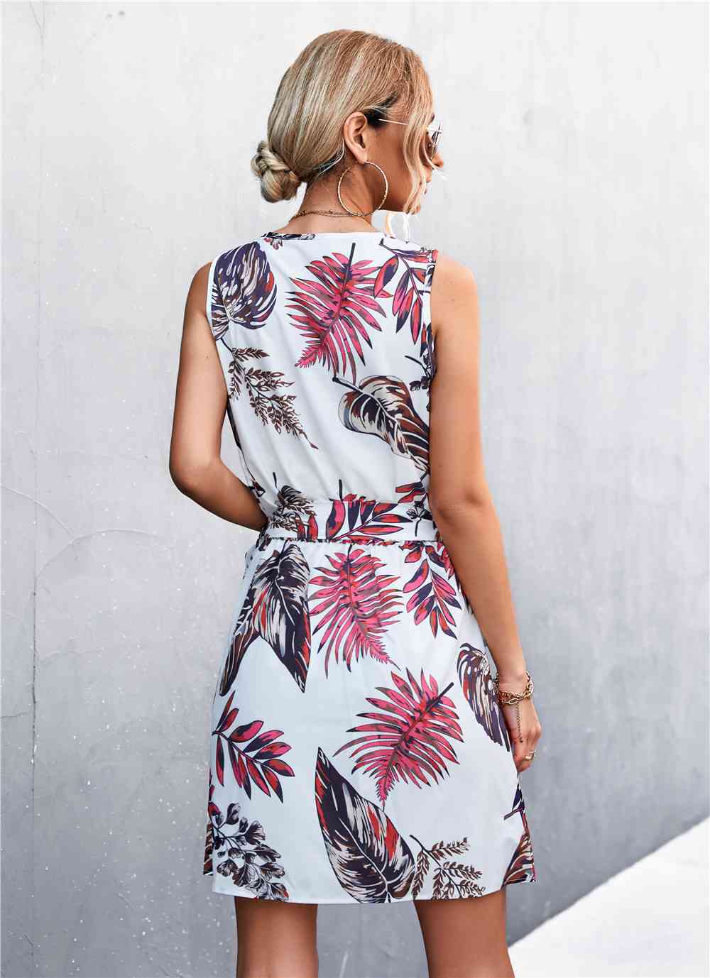 Printed Zip Detail Belted Sleeveless Dress -BazaarBey - www.shopbazaarbey.com