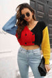 Cropped Contrast Color V- Neck Buttoned Cardigan Trendsi