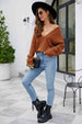 V-Neck Drop Shoulder Long Sleeve Knit Top Bazaarbey