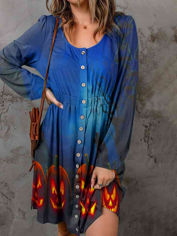Full Size Halloween Theme Round Neck Puff Sleeve Magic Dress -BazaarBey - www.shopbazaarbey.com