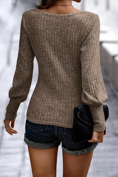 Scoop Neck Long Sleeve Blouse Trendsi