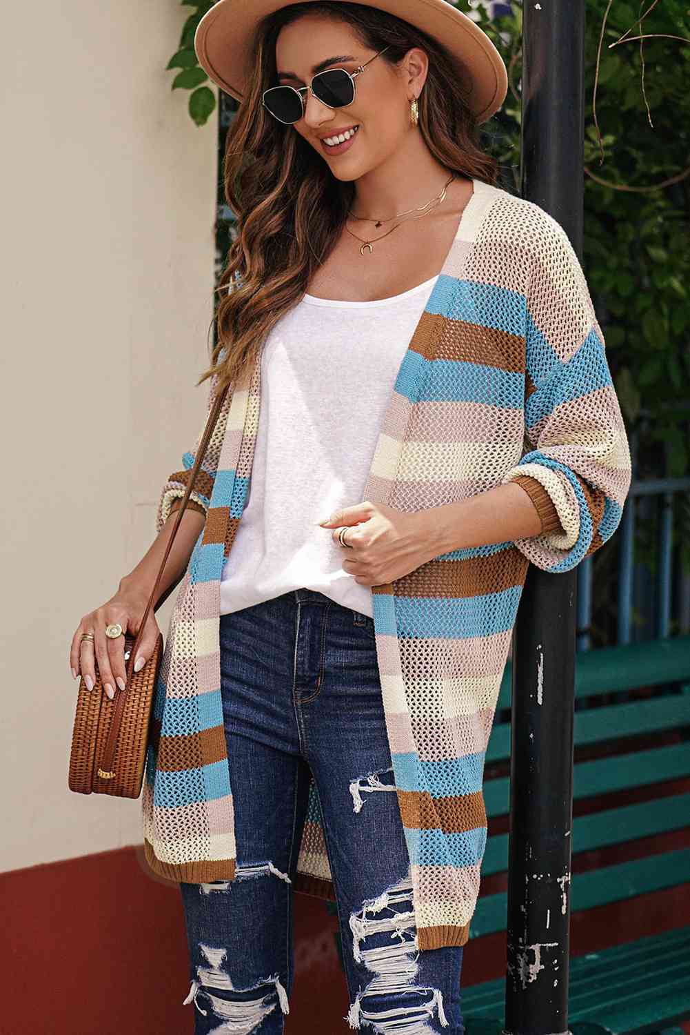  Striped Long Sleeve  Cardigan Bazaarbey