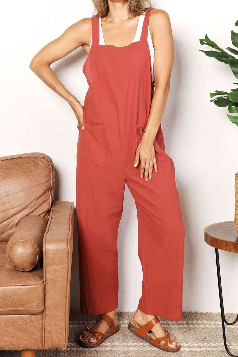 Double Take Wide Leg Overalls with Front Pockets Bazaarbey