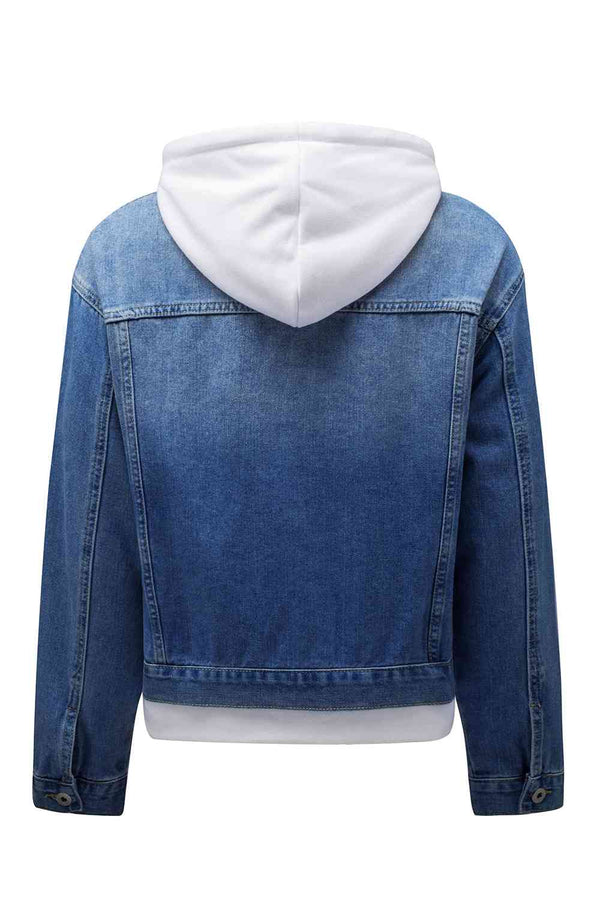 Distressed Hooded Denim Jacket Bazaarbey