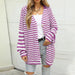 Striped Button Down Long Sleeve Cardigan Trendsi