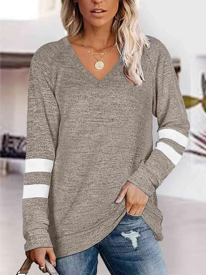 V-Neck Raglan Sleeve T-Shirt Trendsi