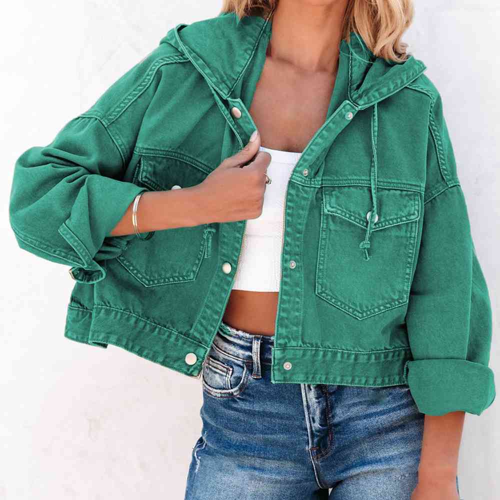 Hooded Dropped Shoulder Denim Jacket Bazaarbey