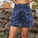 High Waist Denim Cargo Shorts Bazaarbey