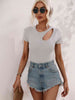 Cutout Round Neck Short Sleeve Knit Top Trendsi