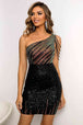 Contrast Sequin One Shoulder Sleeveless Dress Bazaarbey