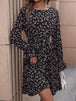 Floral Tie Front Long Sleeve Dress -BazaarBey - www.shopbazaarbey.com