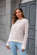 Plaid Round Neck Long Sleeve Pullover Sweater Bazaarbey