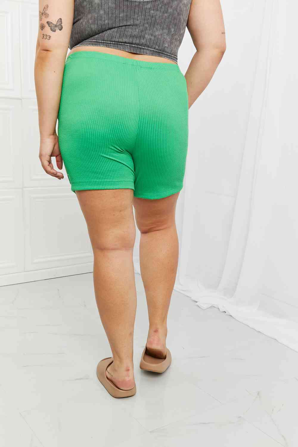   Too Good Full Size Ribbed Shorts in Green Trendsi