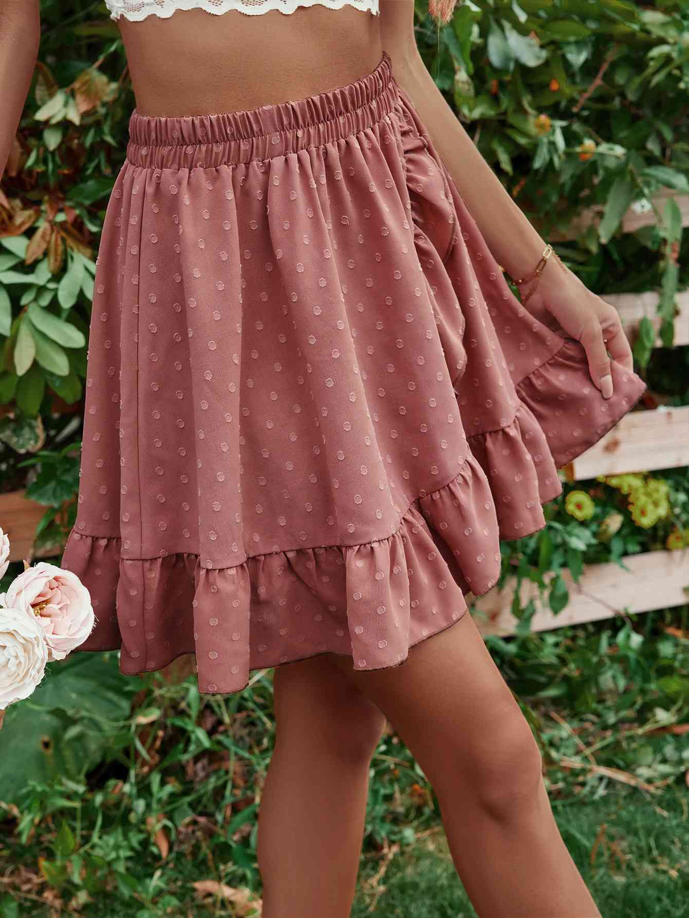 Ruffle Hem Elastic Waist Mini Skirt Trendsi