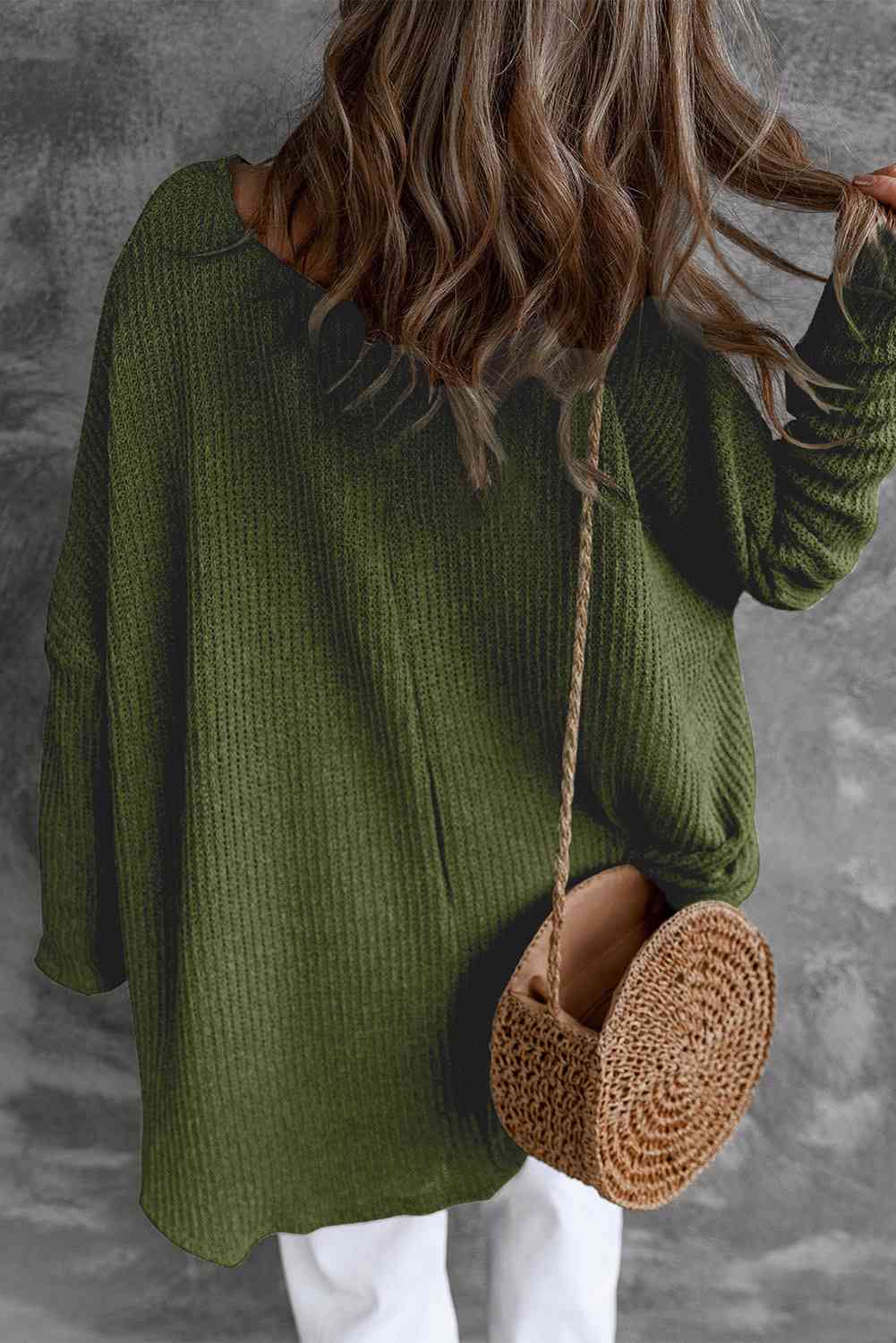 Round Neck High-Low Sweater Trendsi