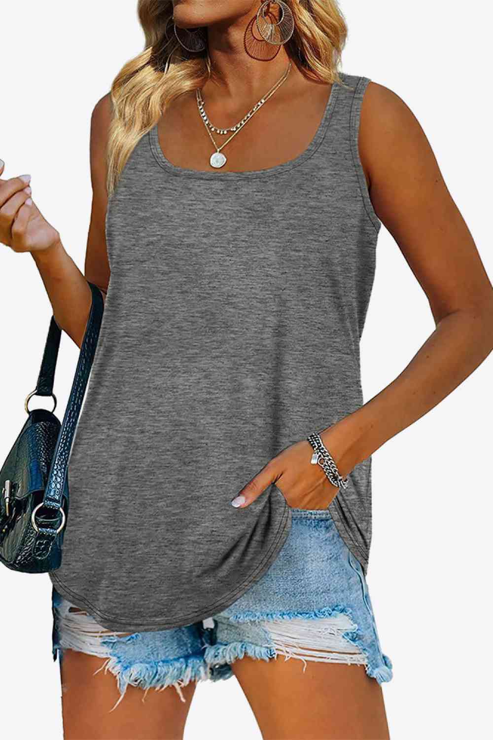 Curved Hem Square Neck Tank Bazaarbey