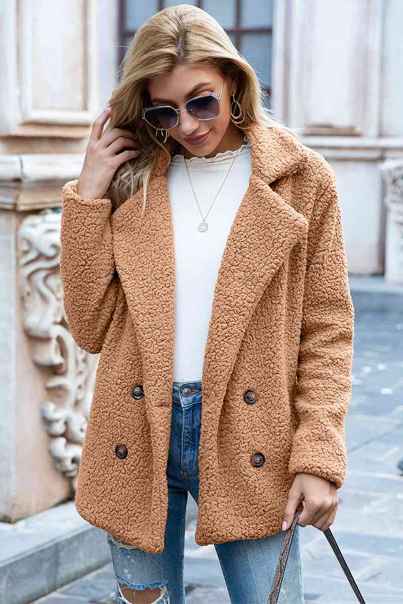  Lapel Collar Sherpa Coat Trendsi