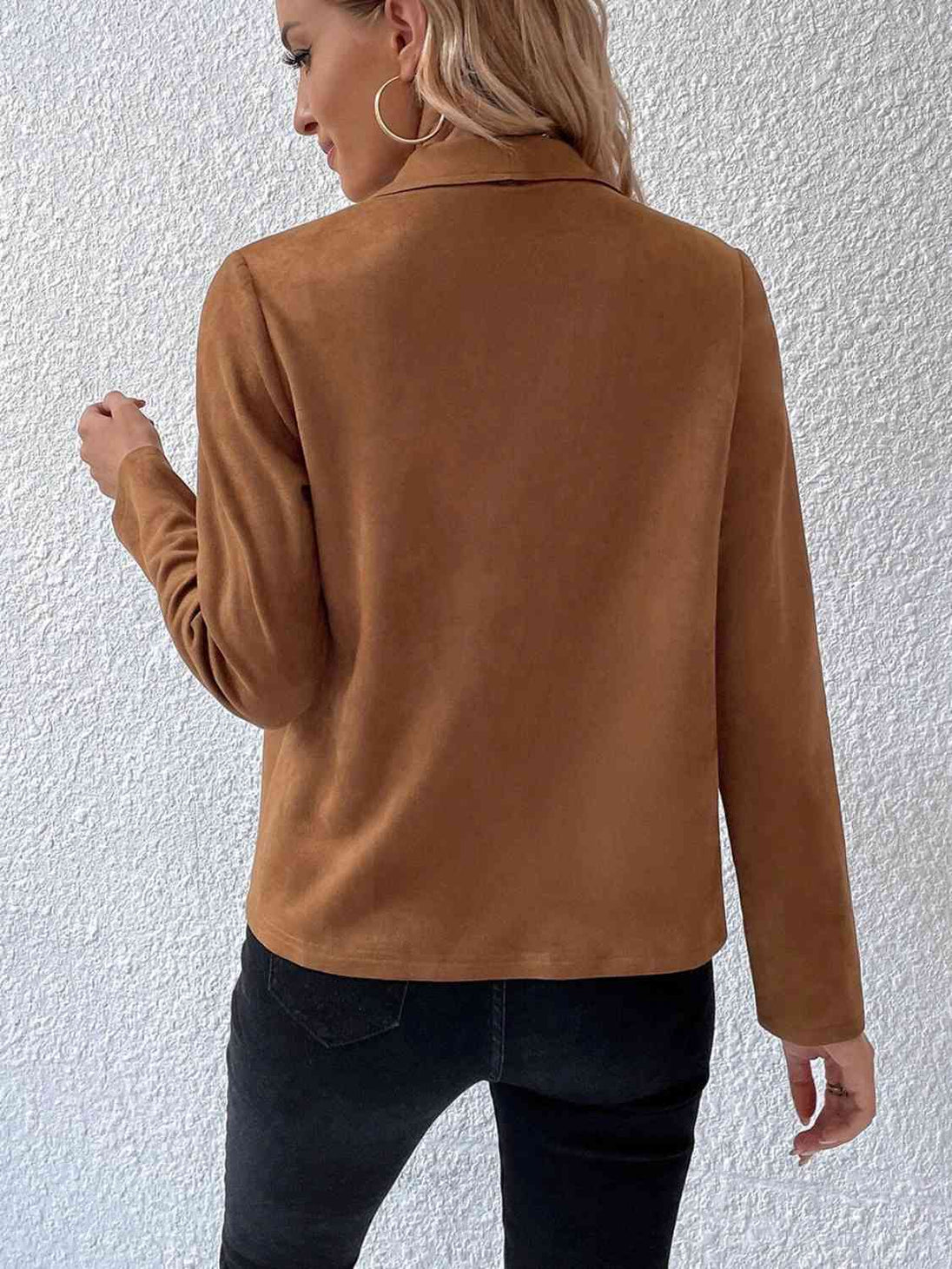 Collared Neck Long Sleeve Jacket Trendsi