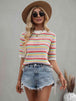 Striped  Half Sleeve Knit Top Trendsi