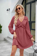 Frill Trim V-Neck Long Sleeve Dress -BazaarBey - www.shopbazaarbey.com