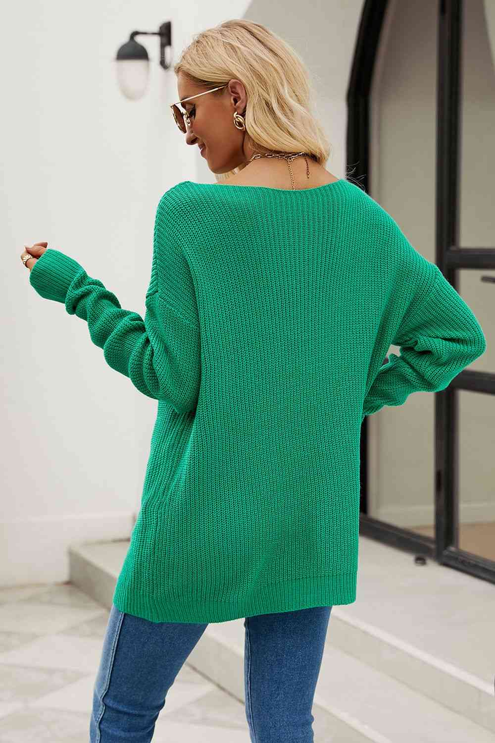 Boat Neck Dropped Shoulder Knit Top Bazaarbey