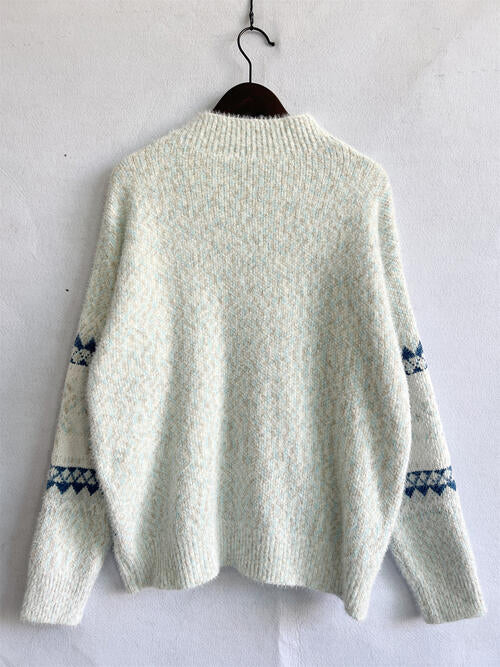 Geometric Mock Neck Dropped Shoulder Sweater Bazaarbey