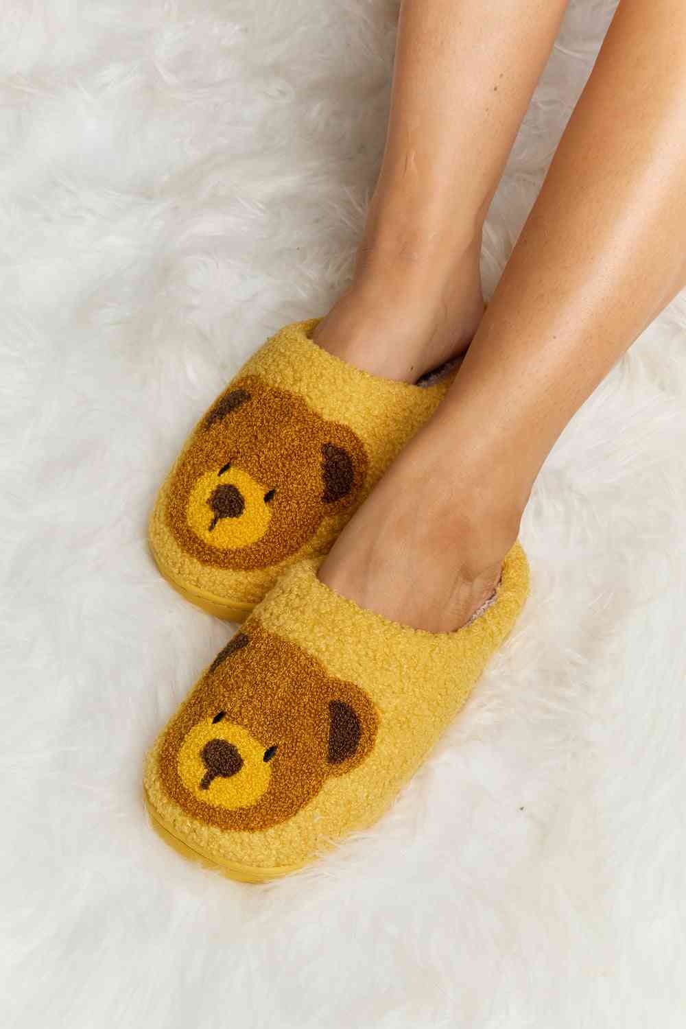 dy Teddy Bear Print Plush Slide Slippers Trendsi