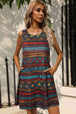 Printed Round Neck Sleeveless Dress with Pockets -BazaarBey - www.shopbazaarbey.com