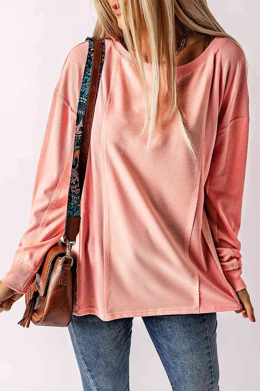 Ribbed Trim Panel Long Sleeve Top Bazaarbey