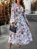 Printed V-Neck Long Sleeve Midi Dress -BazaarBey - www.shopbazaarbey.com