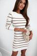 Striped Round Neck  Sweater Dress Bazaarbey