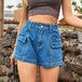 High-Waist Denim Shorts with Pockets Bazaarbey