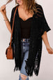 Fringe Hem Slit Open Front Cardigan Bazaarbey