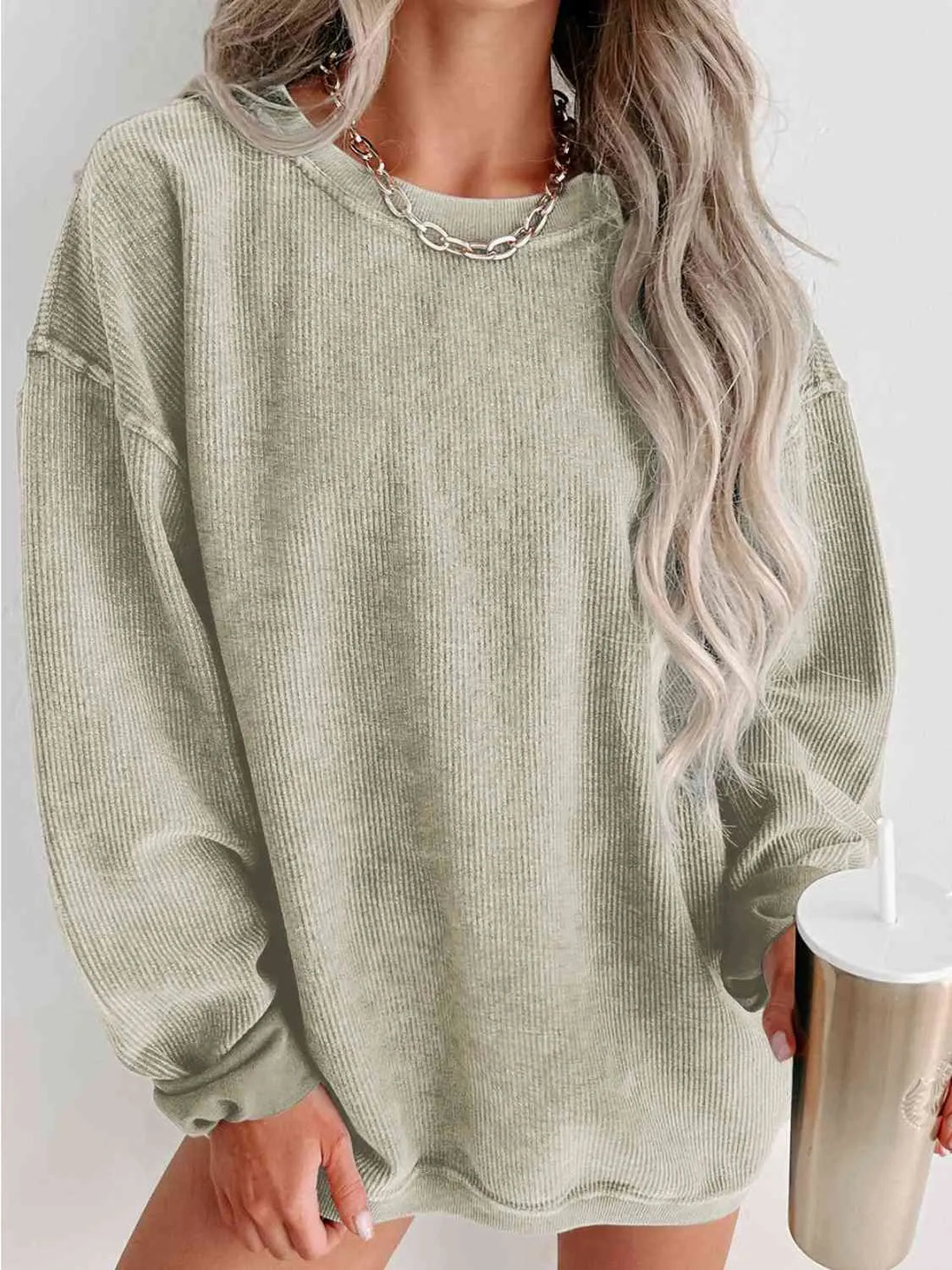 Round Neck Dropped Shoulder Sweatshirt Bazaarbey