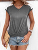 Spliced  V-Neck Twisted Hem Tee Trendsi