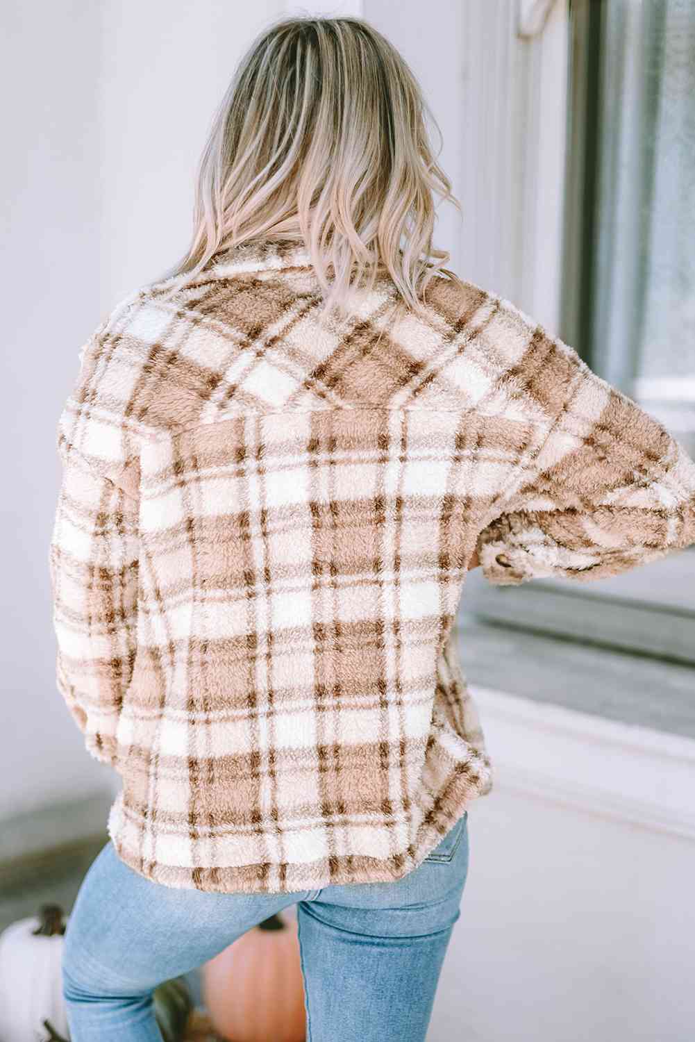 Plaid Collared Neck Jacket Trendsi