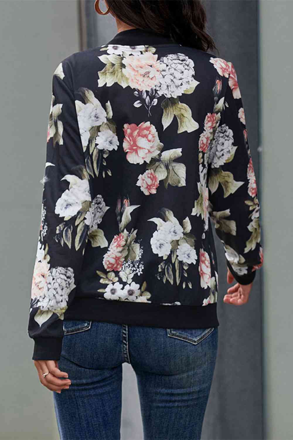 Floral Print Zip Up Bomber Jacket Trendsi