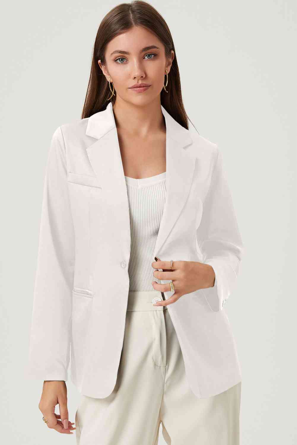 Long Sleeve Lapel Collar Blazer Trendsi