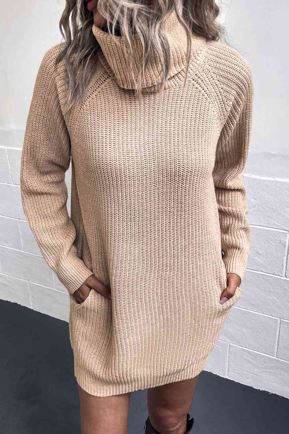 Turtleneck Sweater Dress with Pockets Bazaarbey